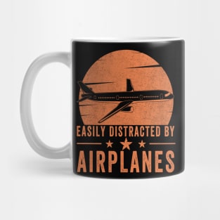 Easily Distracted By Airplanes Retro Airplane Funny Pilot Mug